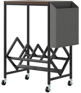 Costway Rolling Record Player Stand 2-Tier with Vinyl Storage and Magazine Holder Bag-Rustic Brown