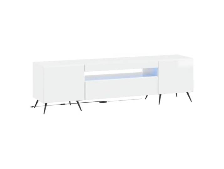 TV-Schrank mit LED, weiß, glänzend, aus technischem Holz, modernes Design Umkehrbare Türen mit 90°-Scharnieren, flexible LED-Leuchten, großer Stauraum, schlankes Design