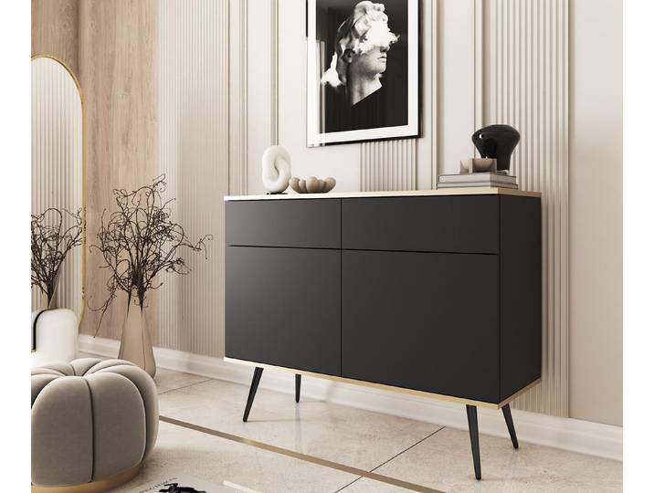 Compleo Kommode Schmal, Design Kommode mit 2 Schubladen, Glamour Stil POLO
