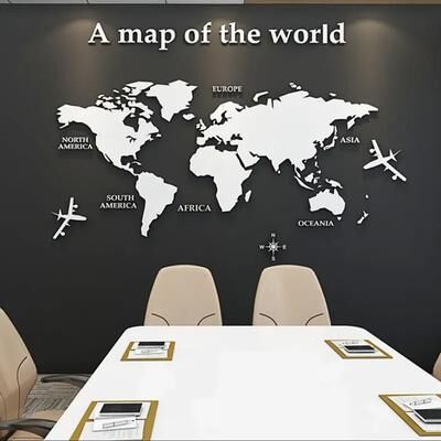 Uplifted Finds 3D Acrylic Crystal World Map   Modern Solid Color Wall Decoration white 2xl
