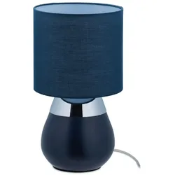 Relaxdays Nachttischlampe Touch oval Dunkelblau,Silber