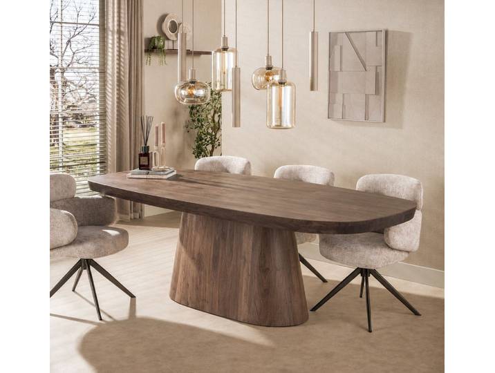 LEVEN Lifestyle Esstisch Esszimmertisch MARENO 240 x 105 cm Massivholz braun organisch oval, Massive, besonders schwere Konstruktion für hohe Stabilität