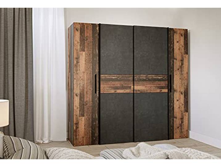 möbelando Kleiderschrank Schlafzimmerschrank Klamottenschrank Schrank Kaleb I Old Wood Vintage/Betonoptik Dunkelgrau
