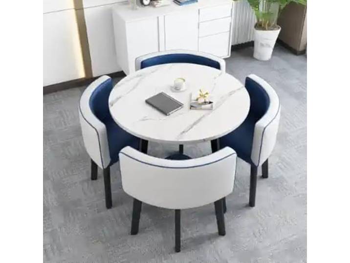 Esstisch Mit 4 StüHlen,Esstisch Marmoroptik,Runder Esstisch Mit StüHlen,Verhandlungstisch Und StüHle Set,Runder Esstisch Mit StüHlen,Esstisch Rund Mit 4 StüHlen,Esstisch Moderner KüChentisch Set(Blue+