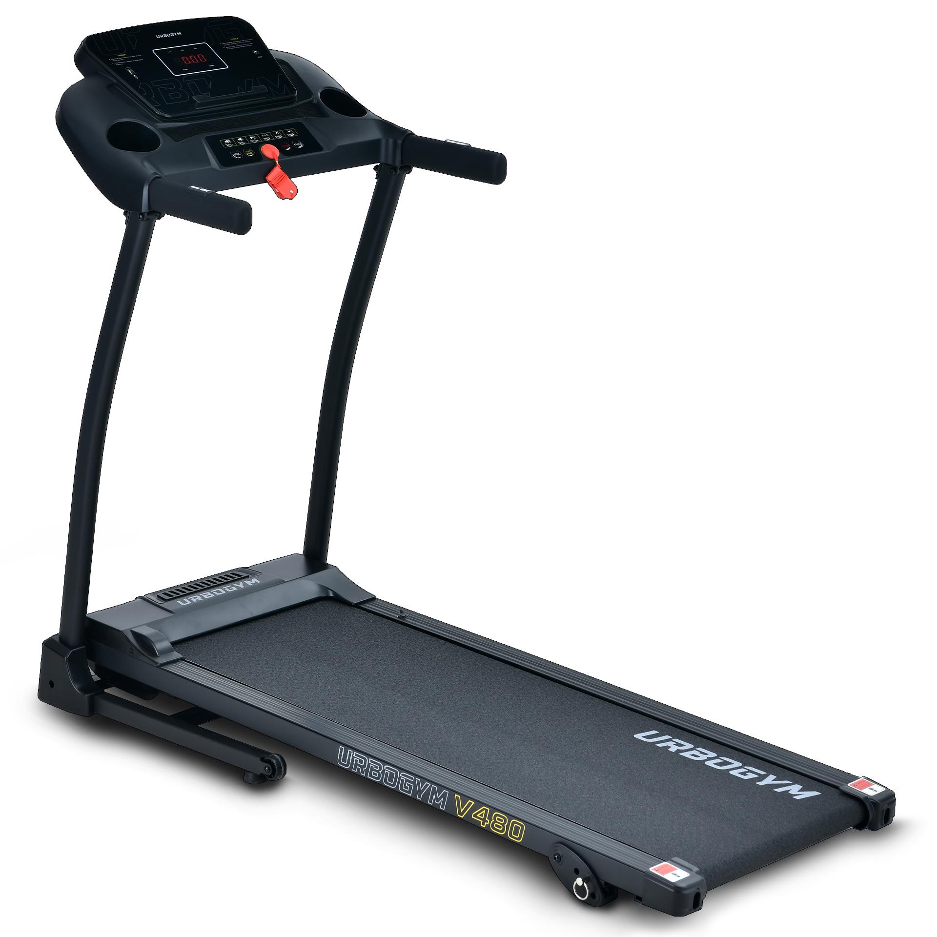 URBOGYM V480 elektrisches Laufband für Zuhause, 12 km/h, 120 kg, 40 × 120 cm Lauffläche, 12 Programme, Bluetooth, klappbar