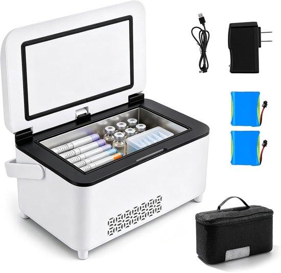 Kühlbox für Medikamente - 235 x 155 x 126 mm - Tragbarer Kühlschrank mit LCD-Display und doppelter Batterie - Für Insulin und Medikamente