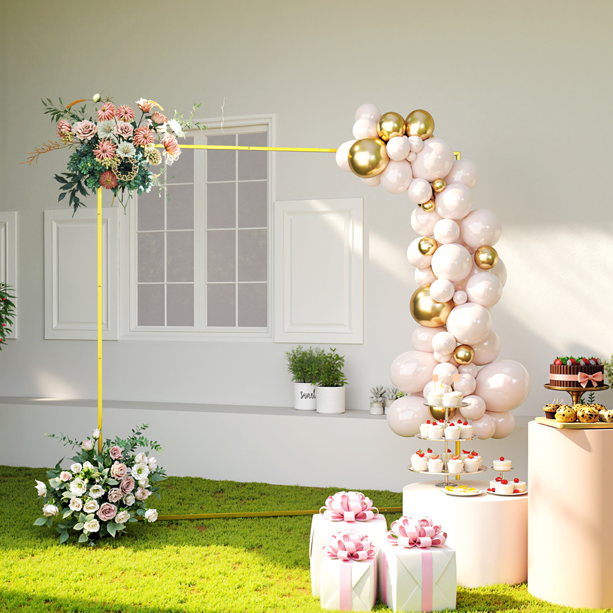 Outsunny Support per arco di sfondo in metallo dorato per matrimonio, 2 m, arco da giardino, matrimonio, arco per palloncini e fiori   Aosom Italy