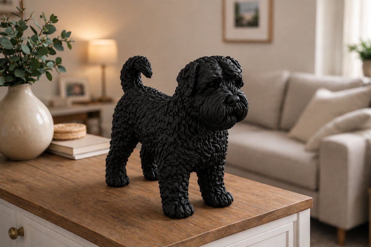 Bouvier des Flandres hondenbeeldje - Decoratief 3D-geprint beeldje in het zwart
