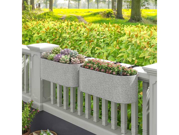Outsunny 2 Pots Suspendus avec Drainage 42x16x15cm Gris Clair