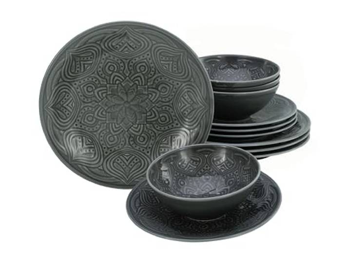 CreaTable\, 21626\, Série Orient Mandala Pierre\, ensemble de vaisselle de 12 pièces\, service de plats en porcelaine.