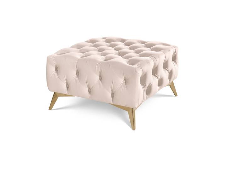 Repose-pieds Chesterfield en velours beige avec pieds dorés