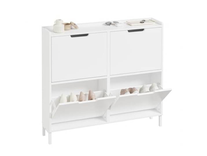 SoBuy Schuhschrank schmal mit 4 Klappen 100x91x19cm für Flur