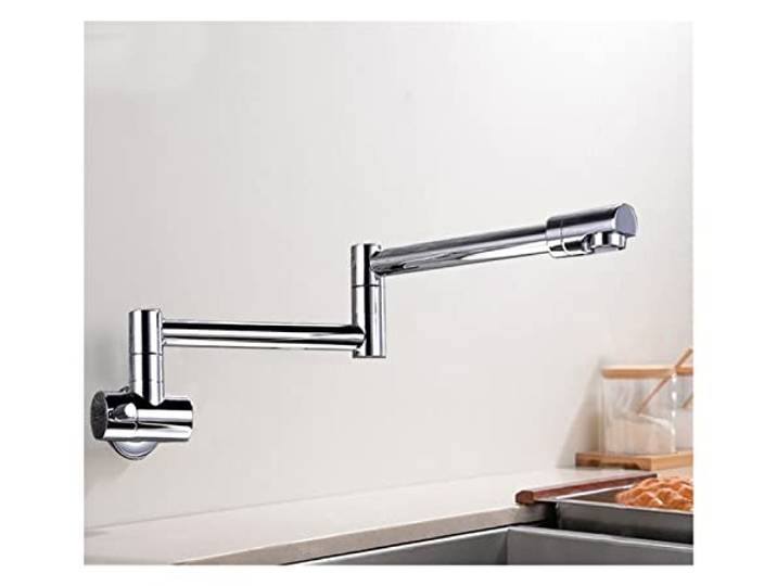 Küchenarmatur, Schwarz gedrehte Küchenspüle Kaltwasserhahn Wasserhahn aus massivem Messing Waschbecken Schwenkarmaturen Wandmontage Topffüller(Chrome Polish B)