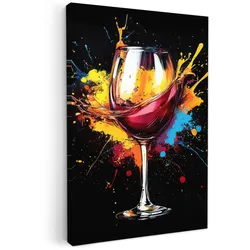 LEINWANDBILD Wein - Glas - Graffiti - Getränk - Rot - Farbe Deko XXL 80x120 cm