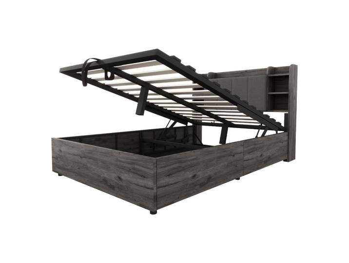 Oxeza Polsterbett 140/200 cm Grau mit Stauraum, Ausgestattet mit USB und Tape-C-Steckdose, Holz, Mode, Rechteckig, 140x200 cm, Schlafzimmer, Betten, Polsterbetten