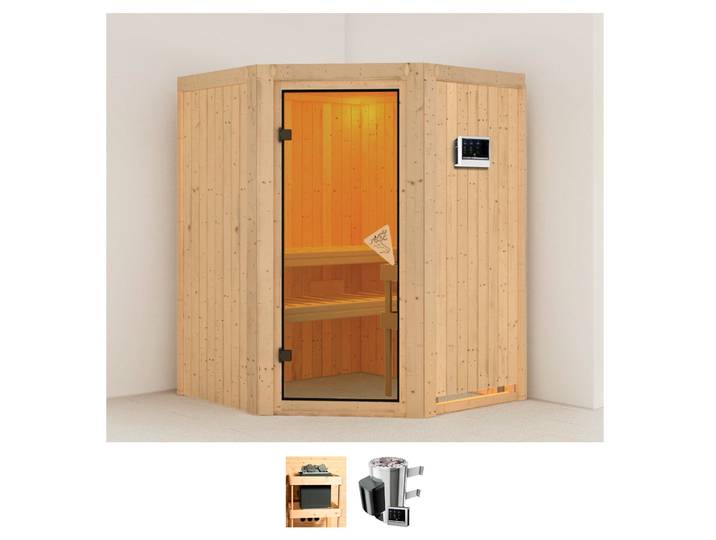 Sauna KARIBU Nanna , beige (naturbelassen), Saunaofen, externe Steuerung, 3,6 kW, Saunen, Sauna, Ofen 3,6 kW externe Strg.easy