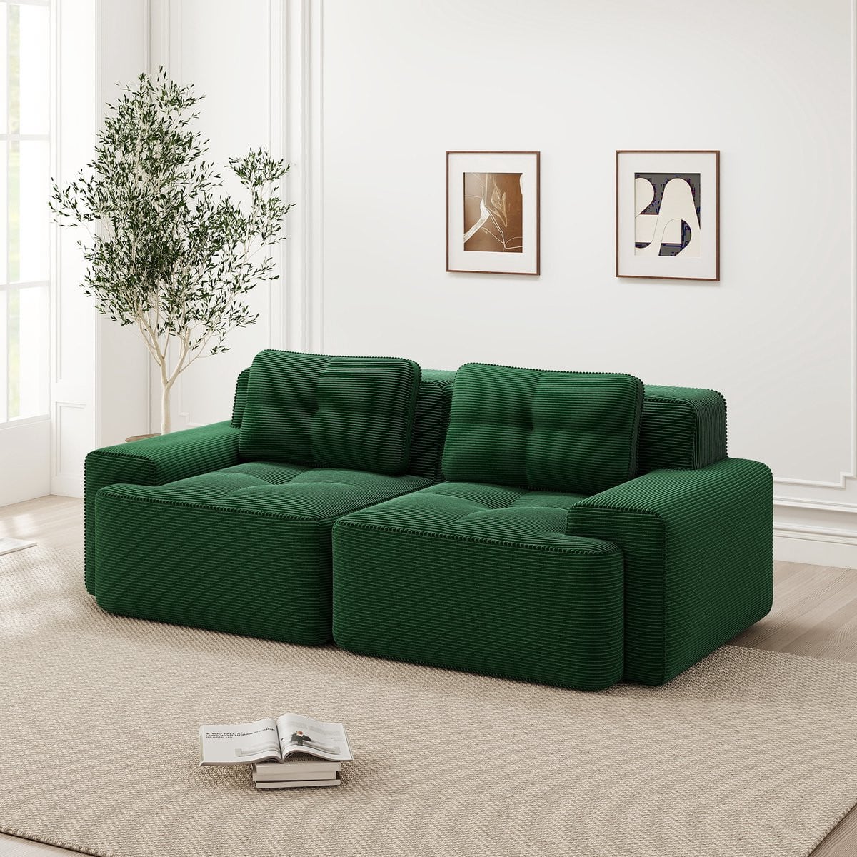 Zubaliya Modulaire Corduroy Loveseat - Compacte Cloud Sofa voor 2 Personen - Groen