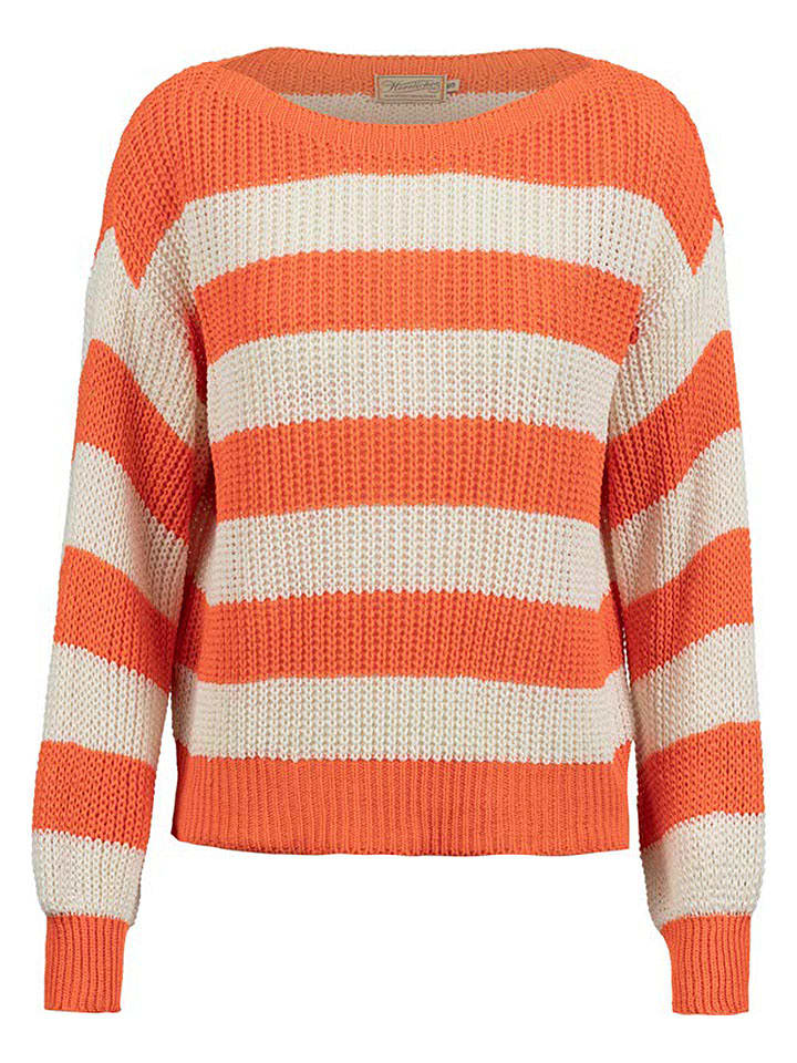 Herrlicher Pullover "Louise" in Orange/ Creme - M