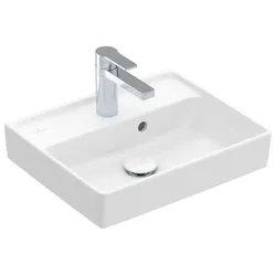 Villeroy & Boch Collaro Handwaschbecken, 1 Hahnloch, mit Überlauf, ungeschliffen, 450x370mm, 433445R1, Farbe: Weiß CeramicPlus