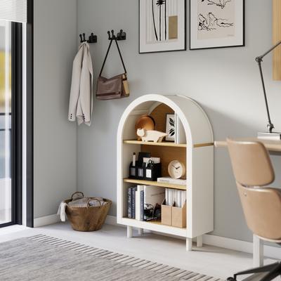 Kodotan sofa Arched Small Bookcase, Arched Storage Cabinet, Walnut Wooden Modern Arched Top Bookshelf with 3 Shelves, 3-Tier Storage Shelf