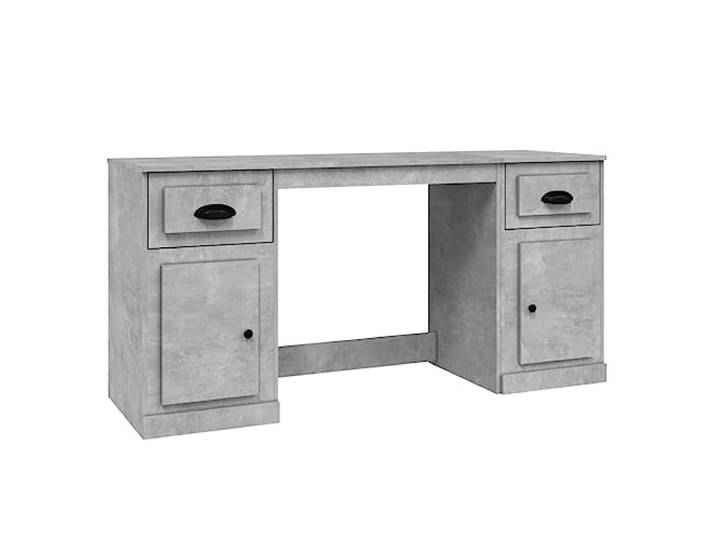 HAQWRDQSG Schreibtisch mit Schrank Betongrau Holzwerkstoff 154,5x50x75 cm Moderner Bürotisch mit seitlicher Kommode für Arbeitszimmer und Homeoffice. Viel Ablagefläche für Ordner und Dekoration.