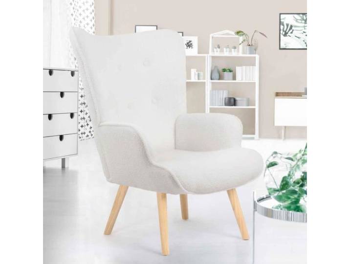 IDMARKET Fauteuil scandinave IVAR en tissu bouclette blanc