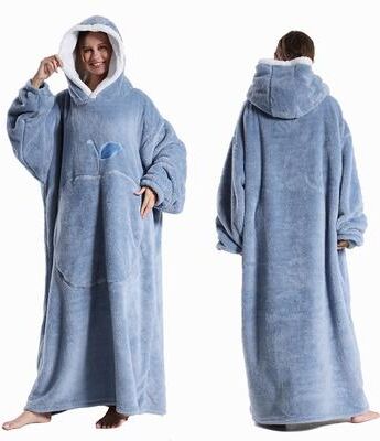 Handpicked Choices Ultra Soft Wearable Blanket Hoodie With Full Sleeves For Men And Women Cozy Oversize Flannel Throw light Blue 1pcs