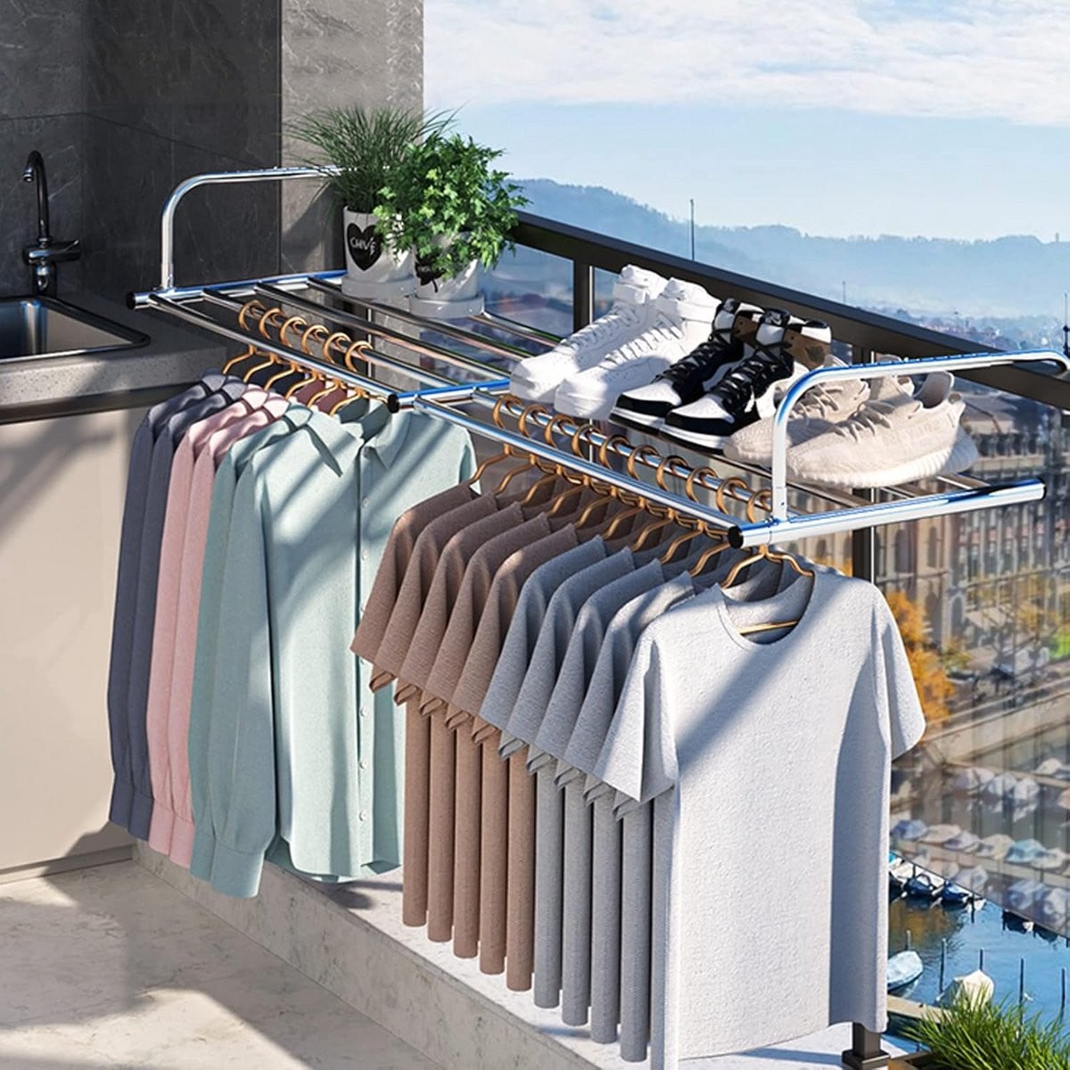 Zilver Balkon Droogrek - Uitschuibaar en Inklapbaar Wasrek tot 160 cm