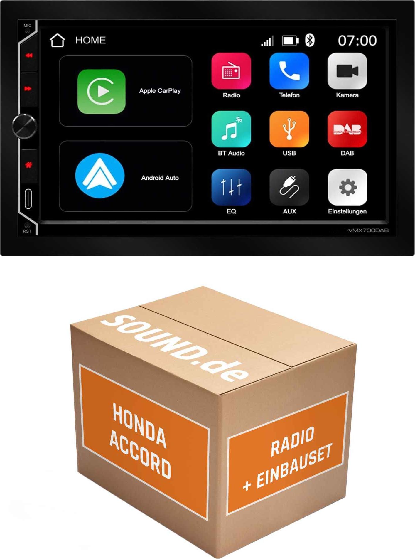 Autoradio Einbaupaket ESX VMX700DAB passend für Honda Accord 7 + Lenkradfernbedienung | CarPlay Wireless Android Auto Wireless Bluetooth