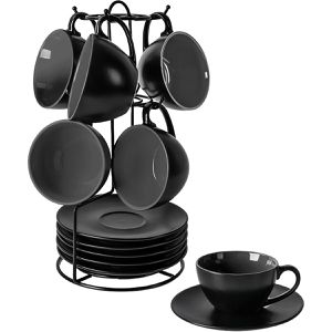 Miamio Kaffeetassen Papillon Cappuccino, 175ml, Keramik, schwarz, 6 Tassen mit Untersetzer, Set 13-teilig, 6 Stück