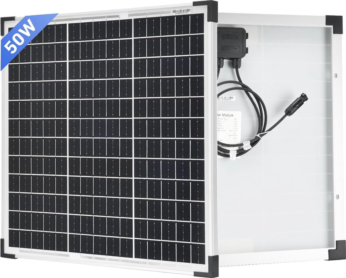 50W Monocristallijn Zonnepaneel voor Off-Grid Toepassingen - Zwart