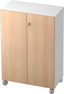 Rollenschrank TOPAS LINE, 3 Ordnerhöhen, Türen abschließbar, weiß/Eiche-Dekor