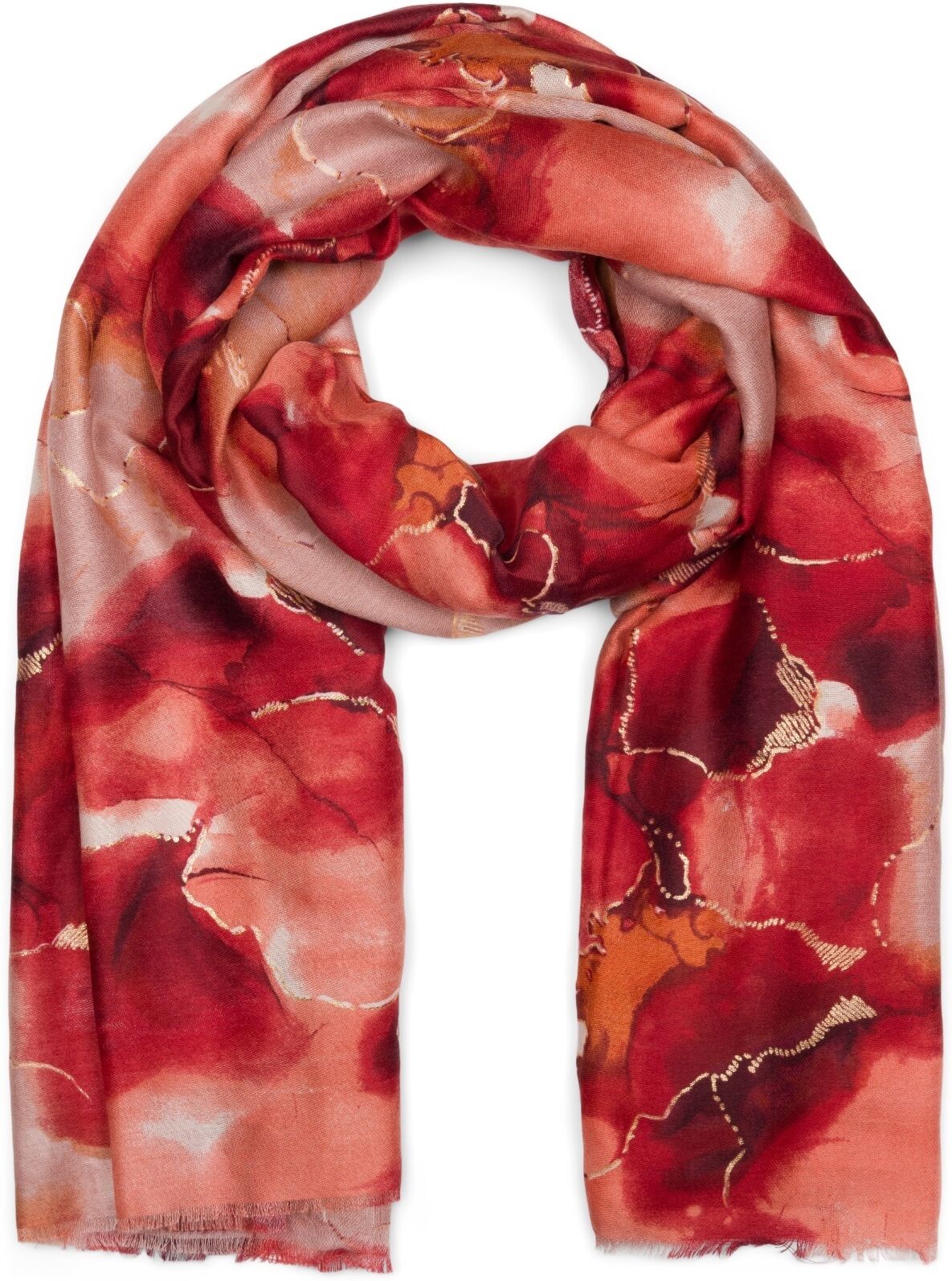 Schal STYLEBREAKER "Schal Marmor Muster Metallic Details", Damen, rot (rot, orange), Obermaterial: 100% Viskose CV., Modisch, Modetücher Schal