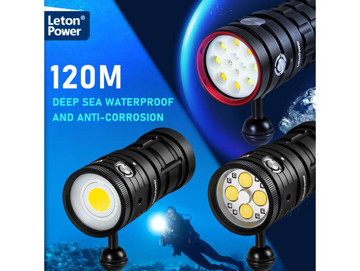 Lampe sous-marine professionnelle 4*120*120, lumière de photographie à 36 cœurs, lampe de plongée haute luminosité, torche étanche 120m pour caméra vidéo