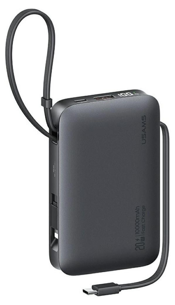 Usams Xr Serie Powerbank CD228, 10000 mAh, 20W, met USB-C/Lightning kabel, zwart