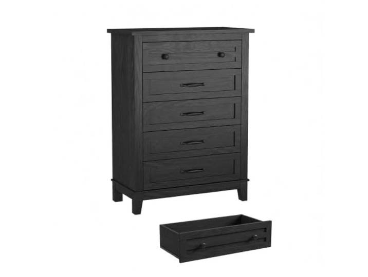 GarveeMore Hohe 5-Schubladen-Kommode aus Holz – Schwarz 105 cm freistehender Aufbewahrungsschrank mit tiefen Schubladen für Schlafzimmer, Wohnzimmer & Flur