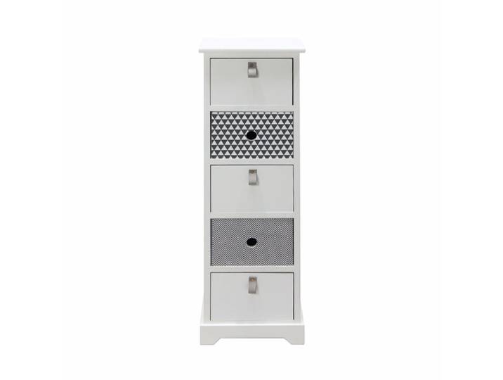 Chiffonnier avec motifs 5 tiroirs blanc et gris