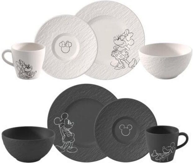 Kindergeschirr-Set VILLEROY & BOCH "Manufacture Rock – Mickey Mouse 8-teilig", Kinder, Gr. 8, grau (schwarz, weiß), Porzellan, Geschirr-Sets Kindergeschirr-Set, Elegantes Geschirrset mit ikonischen Disney-Motiven schwarz, weiß 8