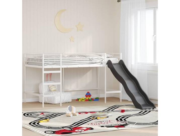 Stabile Stahlkonstruktion mit Rutsche Kinderzimmer Hochbett Weiß 79 5 x 200 Kinder-Loftbett mit Rutsche Weiß Anthrazit 79,5 x 200 cm Hochbett Metall Stufen Gestell Stabil Spielbett für Kinderzimmer