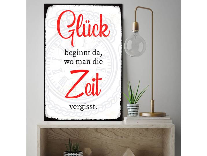 Metallbild QUEENCE Zeit , rot (farbe bild(er): rot), B:20cm H:30cm, Metall, Stahl, Bilder, Metallbild, Stahlschilder
