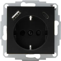 Kopp 297250007 HK07 - Schutzkontakt-Steckdose, USB A/C Anschluss, Farbe: schwarz matt