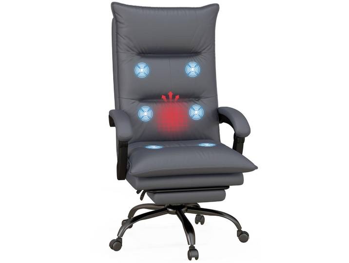 Bürostuhl Massage Heizfunktion Fußstütze bis 120kg Dunkelgrau, Grau, 74x121.5x66 cm, Büromöbel, Bürostühle, Drehstühle