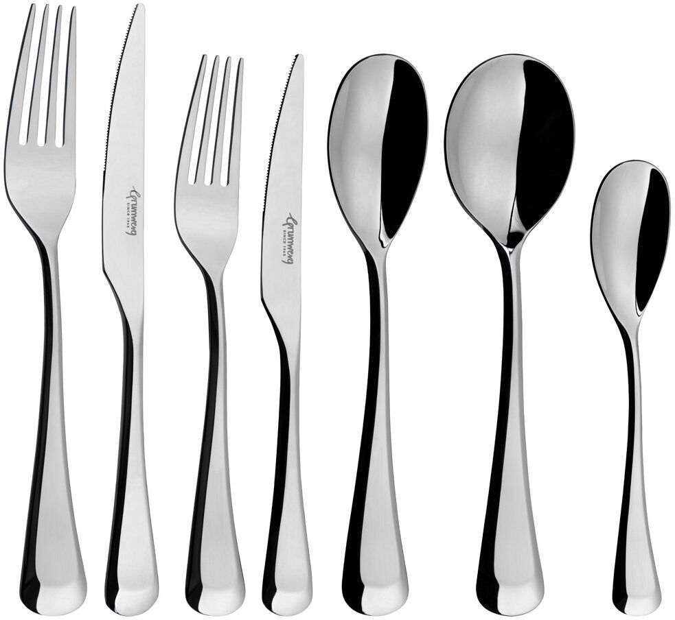Grunwerg Rivers Collection 84 Piece Stainless Steel Cutlery Set , Service for 12, Don Silver 84