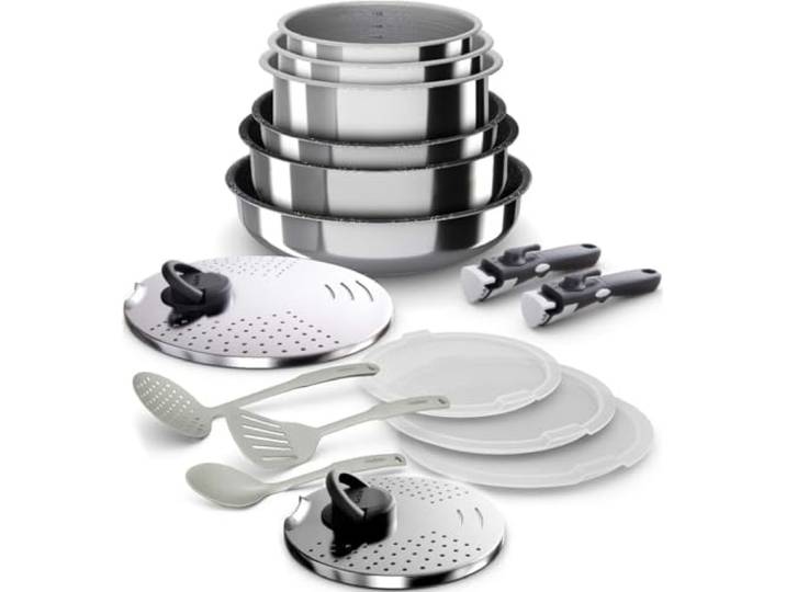 Backen 399916-16-teiliges Kochgeschirr-Set, Töpfe, Pfannen, Stielkasserolle, 2 abnehmbare Griffe, Induktion, Antihaftbeschichtung, Stapelbar, Spülmaschinengeeignet, 5 Jahre Garantie.