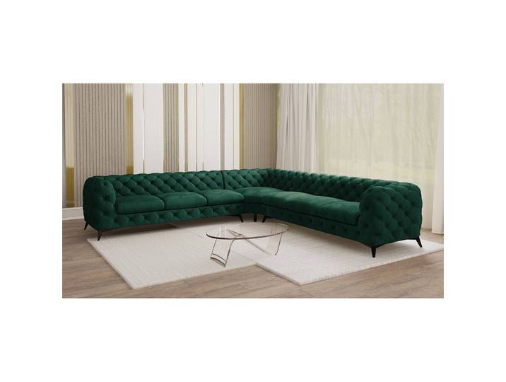 Ecksofa Typ B Grün Samt Ravi 323 x 323cm Gleichschenklig Glamour