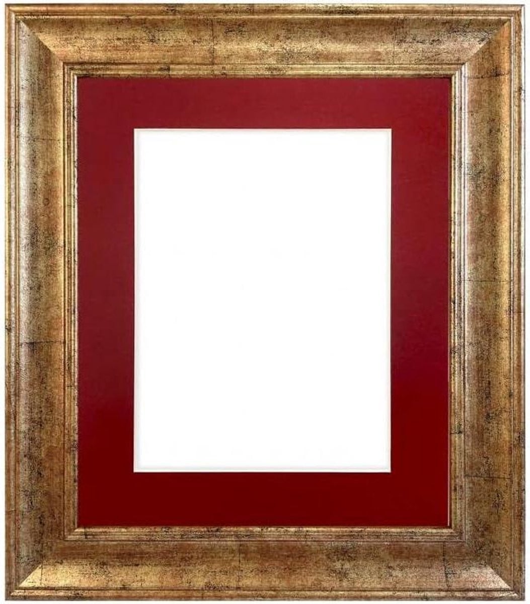 Fotolijst Vierkant - Posterframe voor Wandmontage - Met Rode Passe-partout - 40 x 40 cm - Antiek Goud