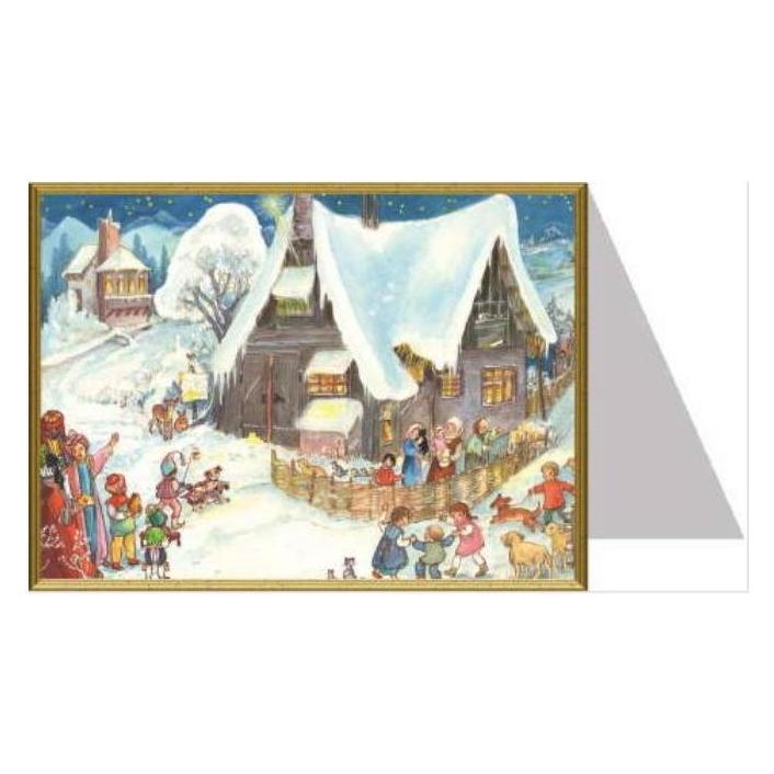 Richard Sellmer Weihnachtskarte Haus mit spielenden Kindern (99054)