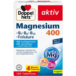 DOPPELHERZ Magnesium 400+B1+B6+B12+Folsäure Tabl. 168,6 g