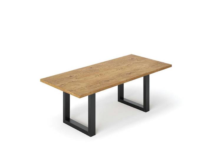 Rellgo Esstisch aus Wildeiche – U-Gestell Stahl – Moderner Holztisch, Hergestellt in Deutschland, Gerade Kante, Geölte Oberfläche