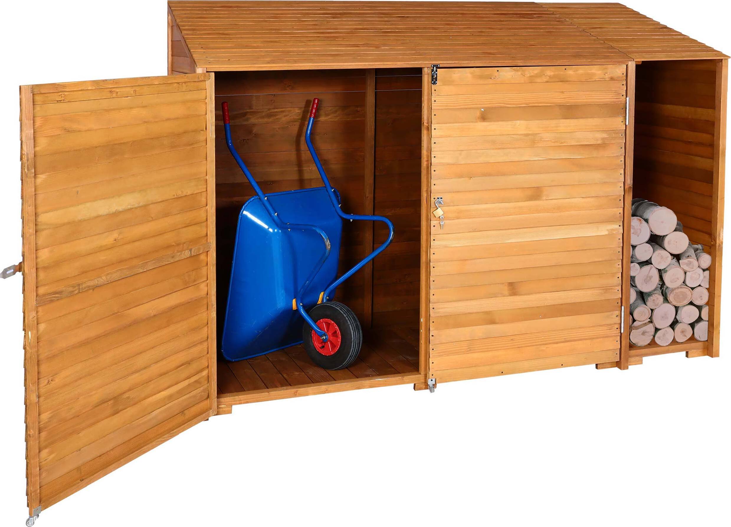 Geräteschuppen HWC-J75, Geräteschrank Gerätehaus, Holz gebeizt MVG-, 180x250x93cm naturfarben